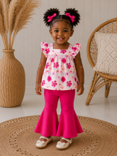 Load image into Gallery viewer, Fuchsia Floral Tunic & Ribbed Bell Bottom Set