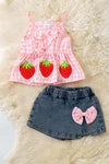 Load image into Gallery viewer, Sweet Strawberry Denim Short Set