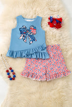 Load image into Gallery viewer, Patriotic Bow Ruffle Short Set