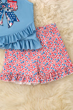 Load image into Gallery viewer, Patriotic Bow Ruffle Short Set