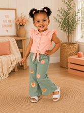 Load image into Gallery viewer, Peach Appliqué Knot Top & Corduroy Pants Set