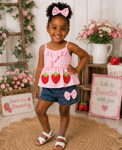 Load image into Gallery viewer, Sweet Strawberry Denim Short Set
