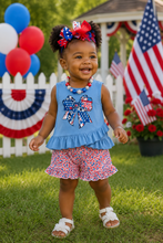 Load image into Gallery viewer, Patriotic Bow Ruffle Short Set
